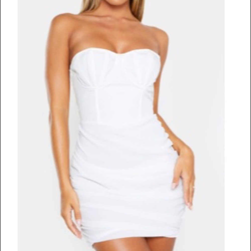 White Bandeau Ruched Bodycon Dress